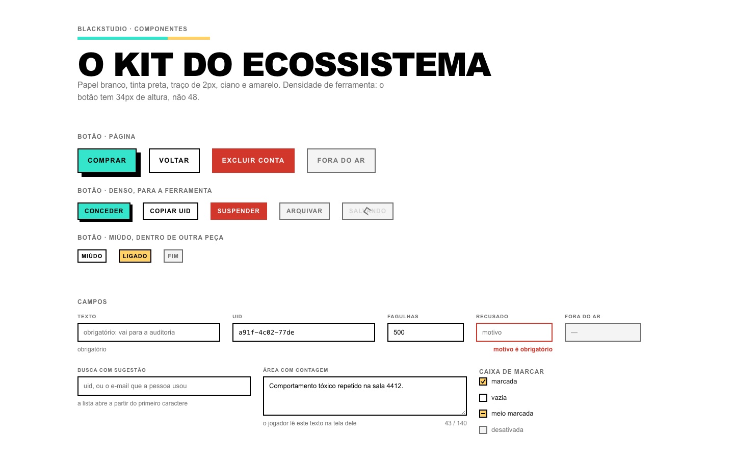 Buttons and fields from the Blackstudio design system