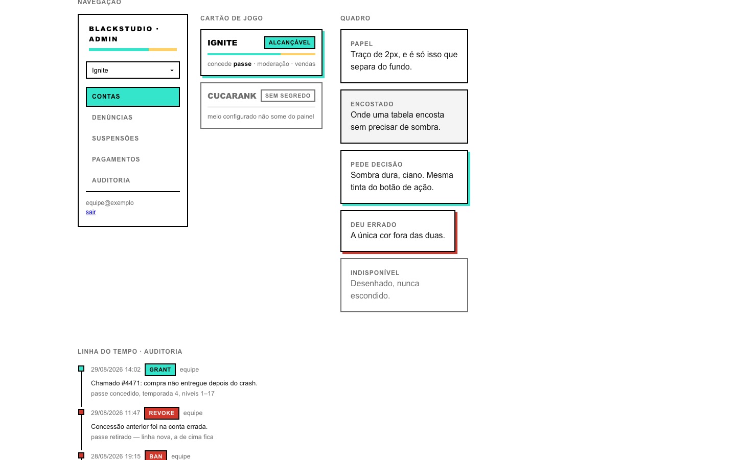 Navigation, panels and timeline from the Blackstudio design system