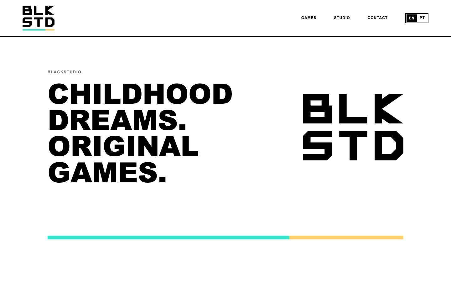 Blackstudio homepage with bold type and the BLK STD mark